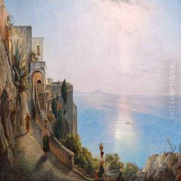 View Of The Bay Of Naples, Bright Sunshine Oil Painting by Friedrich Thoming