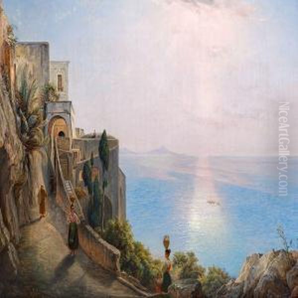 View Of The Bay Of Naples Oil Painting by Friedrich Thoming