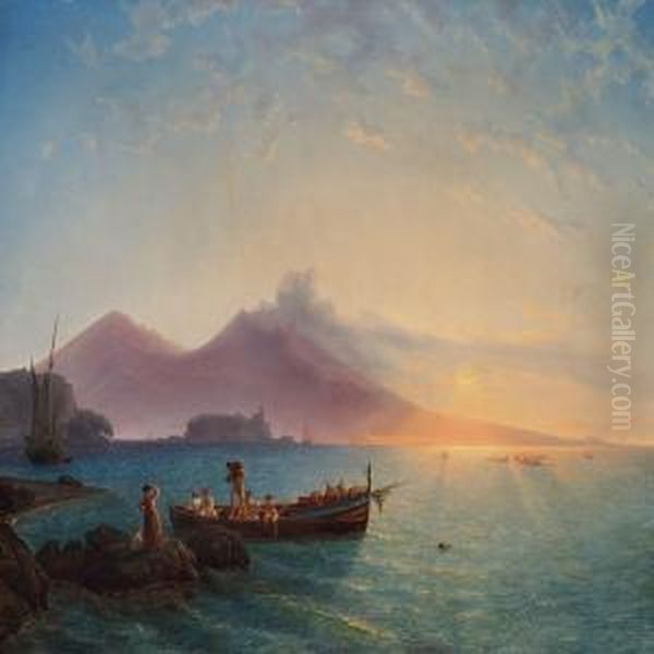 Bay Of Naples Oil Painting by Friedrich Thoming