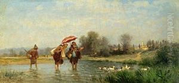 Monks And Ducks Oil Painting by Alfred Wordsworth Thompson