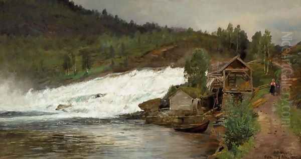 Waterfall at Osen (Foss ved Osen) Oil Painting by Anders Monsen Askevold