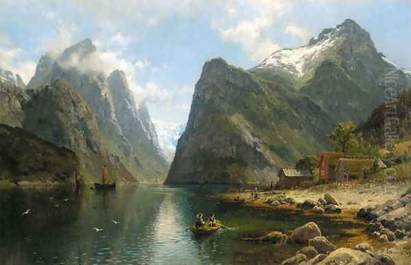 Fjord View (Fjordlandskap) Oil Painting by Anders Monsen Askevold