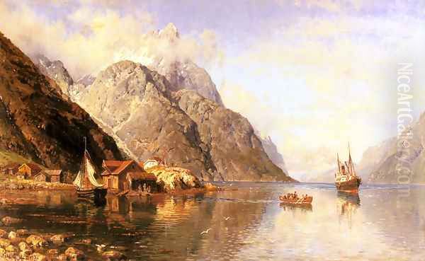 Village on a Fjord Oil Painting by Anders Monsen Askevold