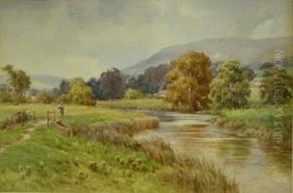 Figure By Riverbank Oil Painting by Edward H. Thompson