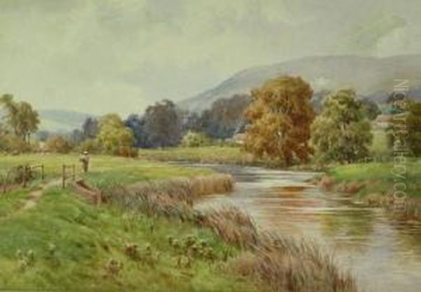 Figure By Riverbank Oil Painting by Edward H. Thompson