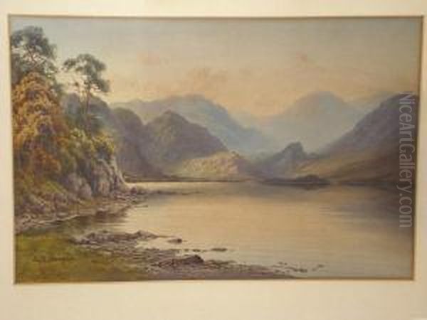 A Lake Landscape, Lake District Oil Painting by Edward H. Thompson