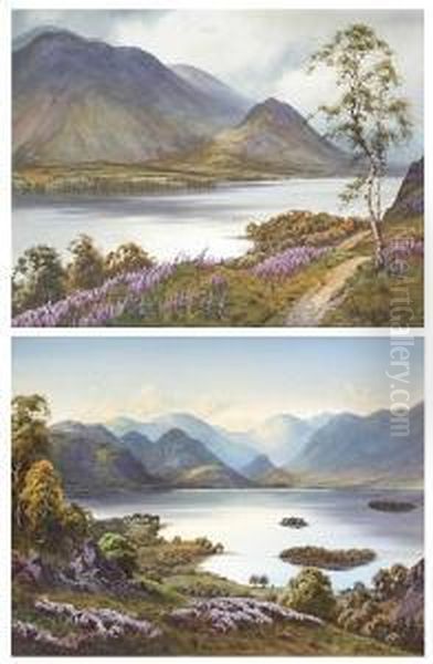 'foxgloves, Bassenthwaite Lake And Skiddawfrom The Wythop Fell' Oil Painting by Edward H. Thompson