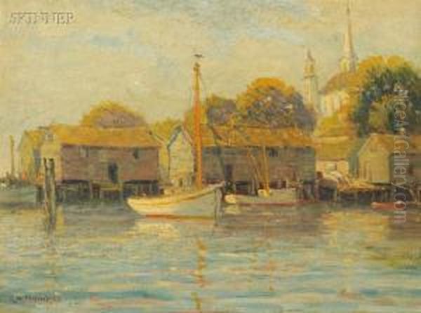 Connecticut Fishing Village Oil Painting by George Albert Thompson