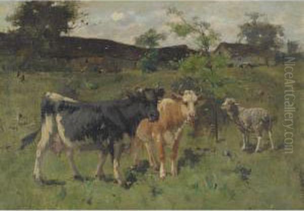 Farmyard Oil Painting by Harry Ives Thompson