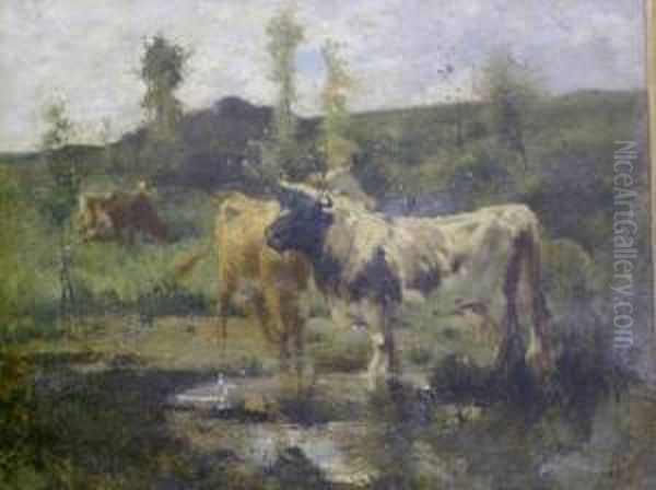 Cows In A Landscape Oil Painting by Harry Ives Thompson