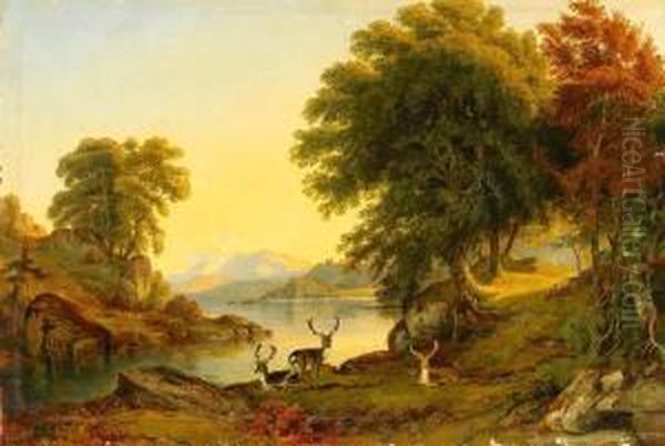 Landskap Med Hjortar Oil Painting by Jacob Thompson