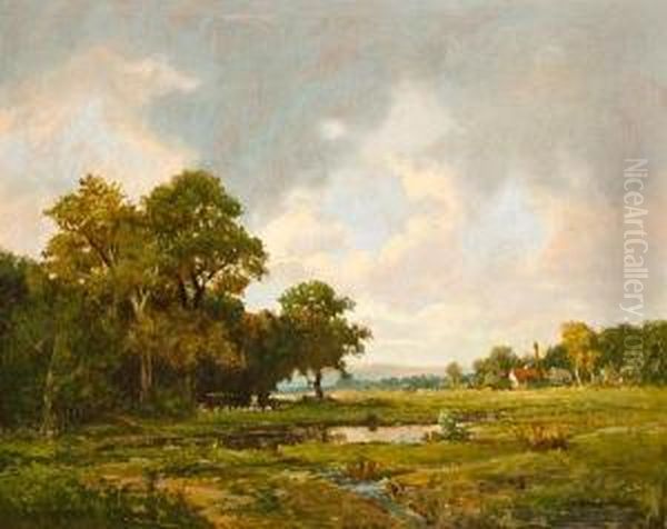 Pastoral Landscape Oil Painting by Jerome B. Thompson