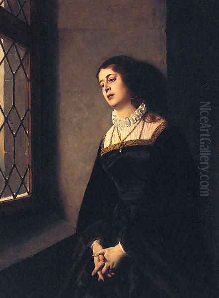 Portrait Of A Lady, Three-Quarter-Length, Wearing Black Robes And Standing Before A Window Oil Painting by Baron Heinrich von Angeli