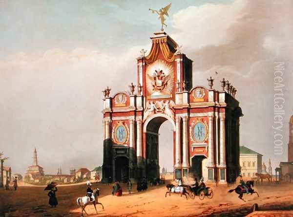 The Red Gate in Moscow 1840s Oil Painting by Louis Jules Arnout