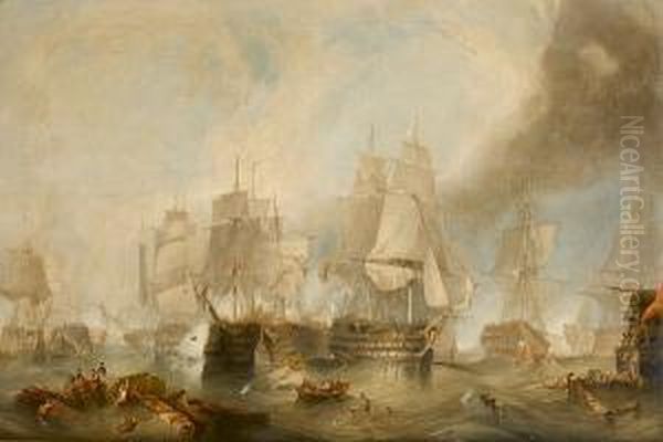 The Battle Of Trafalgar Oil Painting by M. Thompson