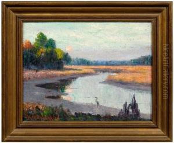 View Of A
Tidal Marsh With Heron Oil Painting by Wilfred Thompson