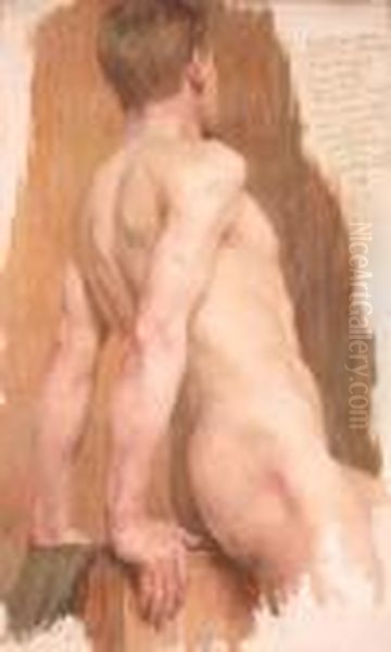 Half Length Study Of A Male Nude Oil Painting by William Thompson