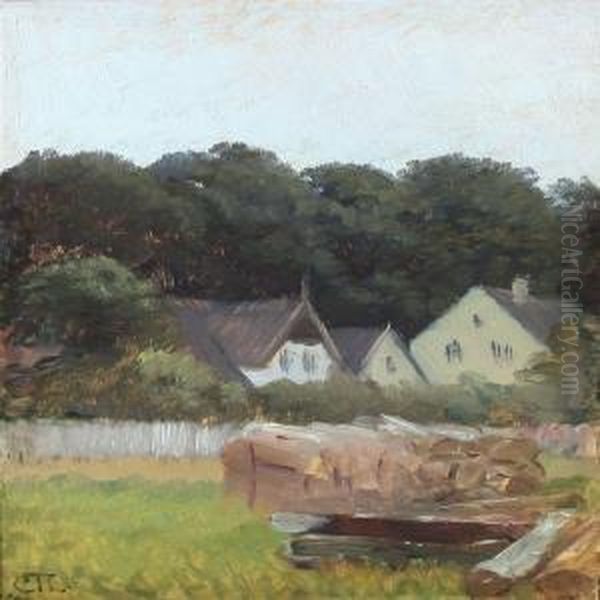 Houses In Skotterup Oil Painting by August Carl Vilhelm Thomsen