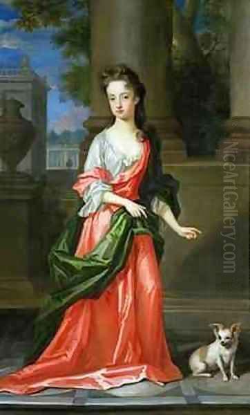 Portrait of a Young Girl with a Pekinese Oil Painting by Charles d' Agar