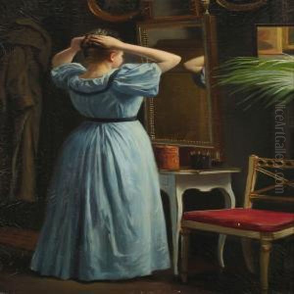 Young Girl In Front Of The Mirror Oil Painting by Carl Christian Thomsen