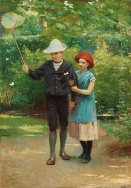 The Butterfly Hunt Oil Painting by Carl Christian Thomsen