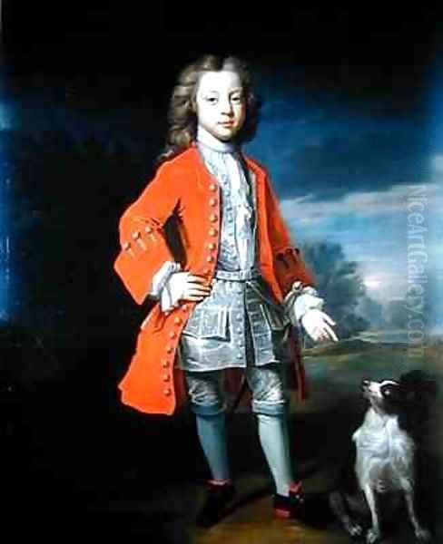 Portrait of a Boy Wearing a Red Jacket with his Spaniel Oil Painting by Charles d' Agar