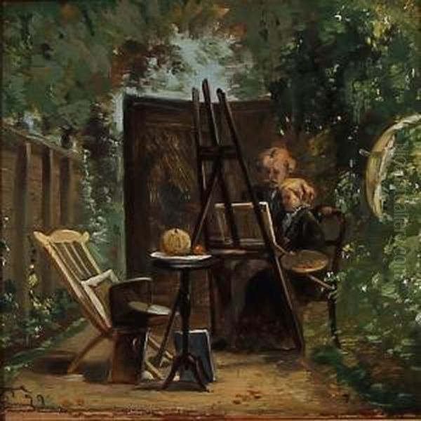 Art Teaching At The Easel In The Open Oil Painting by Carl Christian Thomsen