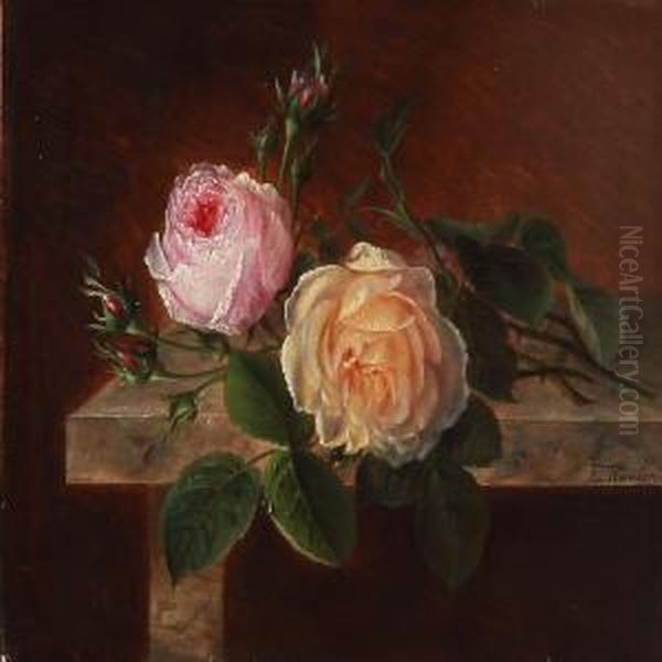 Roses On A Stone Sill Oil Painting by Emma Thomsen