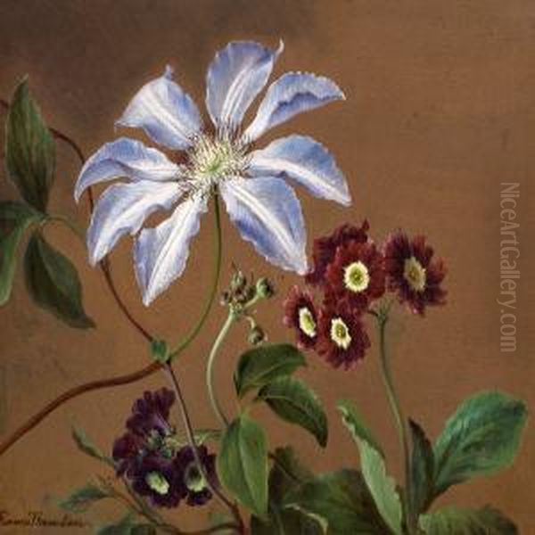 Clematis And Primroses Oil Painting by Emma Thomsen