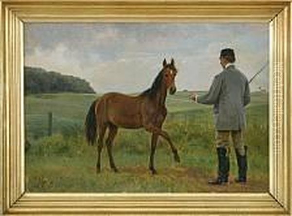 A Man And A Horse Oil Painting by Carl Christian Frederik Jacob Thomsen