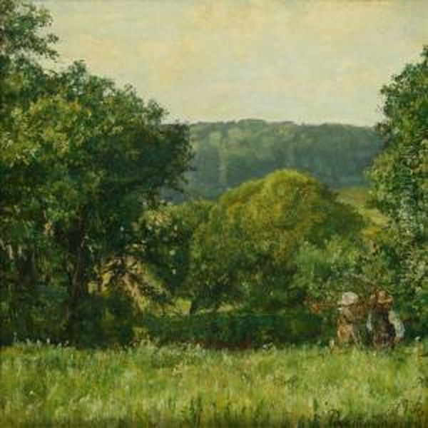 Landscape With Persons, Summer Oil Painting by Pauline Thomsen