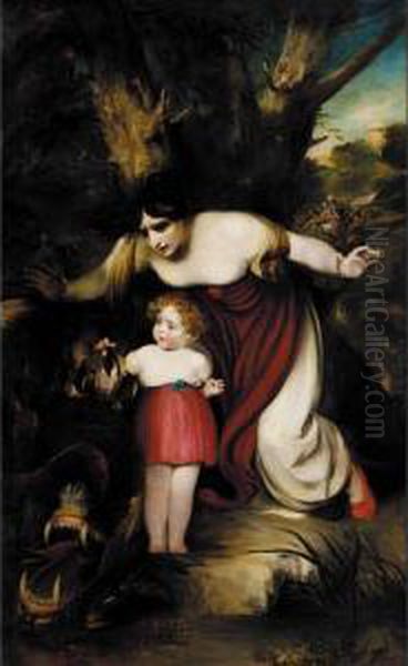 The Mother Finding Her Infant Playing With The Talons Of The Dragon Slain By The Red Cross Knight by Henry Thomson