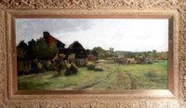 A Horse Cart By A Farm Track Oil Painting by J. Leslie Thomson