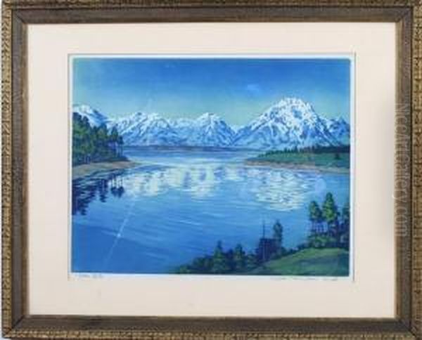 Teton Mountains Oil Painting by J. Leslie Thomson