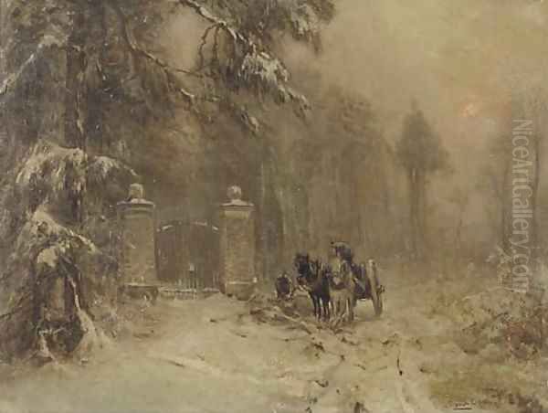 Achter het park a horse and cart in winter Oil Painting by Louis Apol