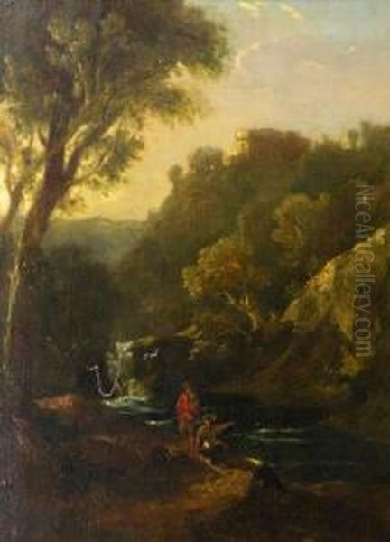 Anglers In A Landscape Oil Painting by John Knighton Thomson