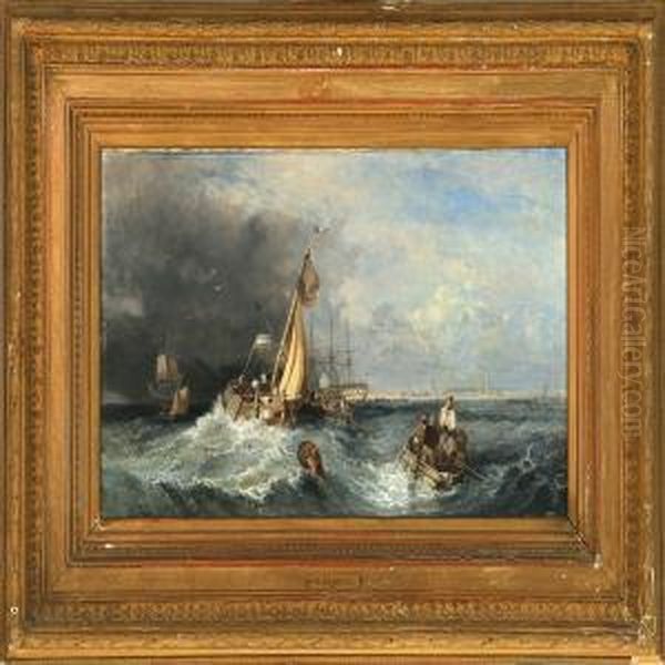 Marine With Adutch Cuff And Other Ships In Heavy Sea Oil Painting by John Knighton Thomson