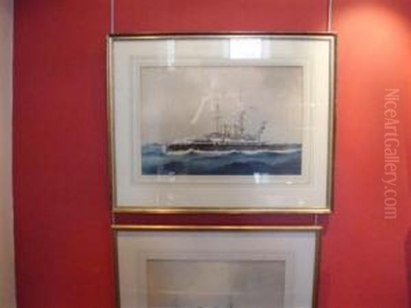 Study Of A First World War Warship Oil Painting by William Mackenzie Thomson