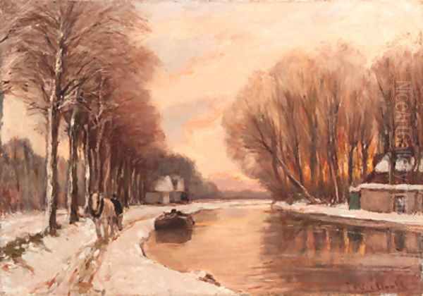 A ship-canal in winter Oil Painting by Louis Apol