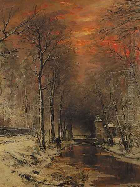 A tranquil winter forest at dusk Oil Painting by Louis Apol