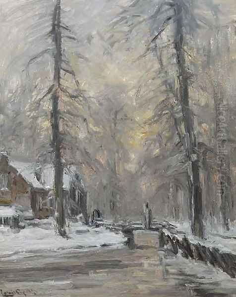 A winter forest at dusk Oil Painting by Louis Apol