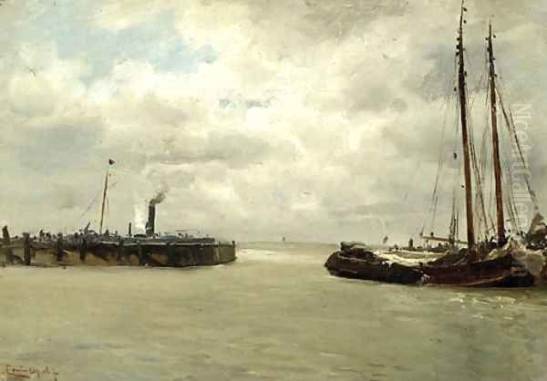 Shipping in a harbour Oil Painting by Louis Apol