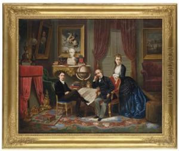 Napoleon Iii And His Family Contemplating The Achievements Of Their Ancestor Oil Painting by J.J. Thorelle