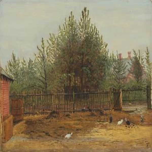 Yard With Hens Oil Painting by Anton Erik Ch. Thorenfeld