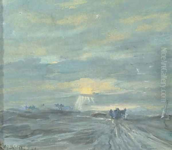 Zonsondergang bij Delden a countryroad at sunset Oil Painting by Louis Apol