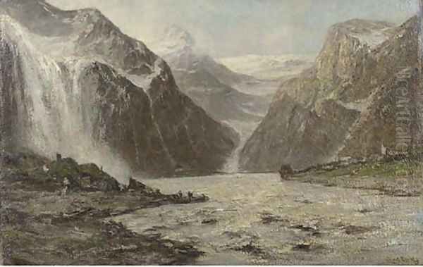 A fjord Oil Painting by Louis Apol