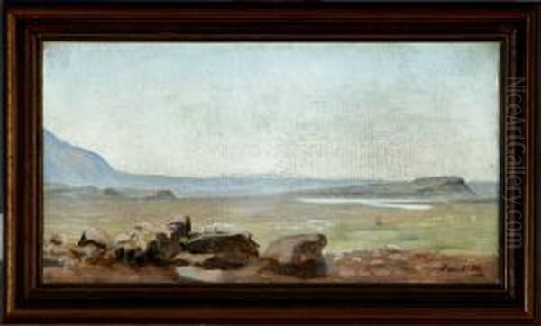 Icelandic Plain With A View Of Snowy Mountains Oil Painting by Thorarinn Benedikt Thorlakson