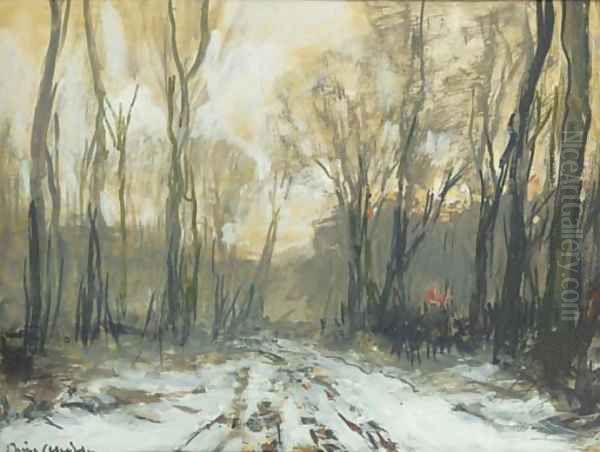 A forest path in winter Oil Painting by Louis Apol