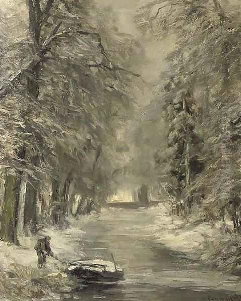 A snow covered forest Oil Painting by Louis Apol