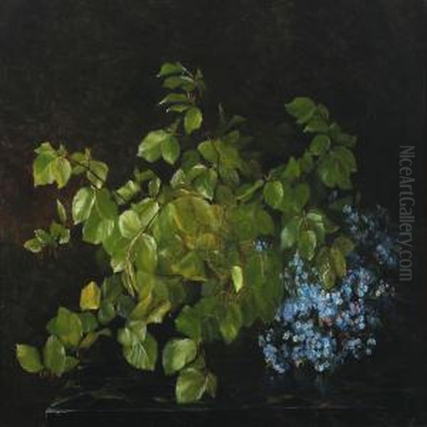 Beech Branches And Forget-me-not Oil Painting by Emmy Marie Caroline Thornam